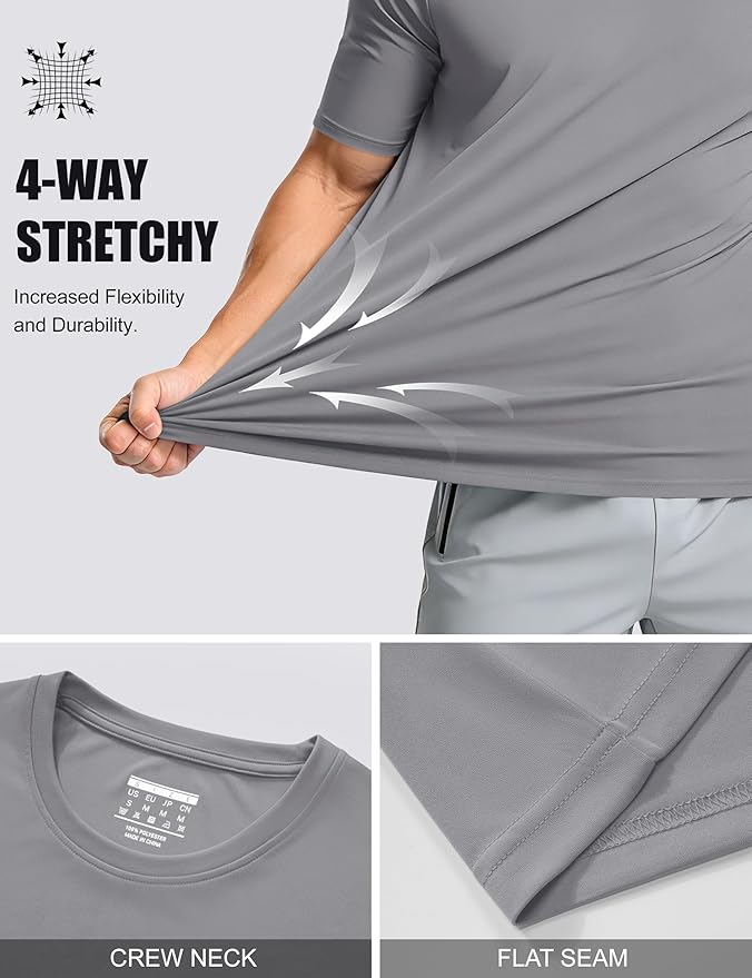 MAGCOMSEN Men's Short Sleeve UPF 50+ T-Shirt Quick Dry Workout Athletic Running Swim Tops Tee Rash Guard Performance Shirts