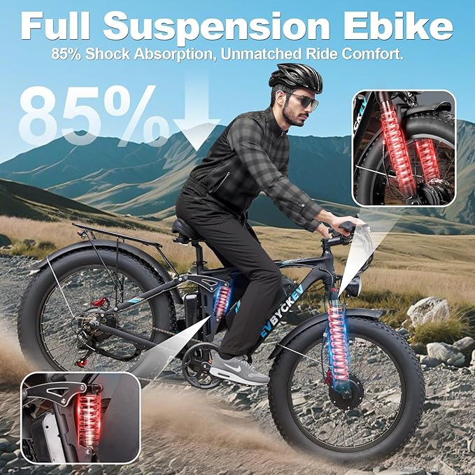 9000W Peak Dual Motor Ebike,58V Max 34Ah Adults Electric Bike,Up to105 Miles Range 47MPH Top Speed Fast Ebike,Full Suspension 24Inches Fat Tires Mountain E Bicycle for Sand Snow Beach&Off-Road