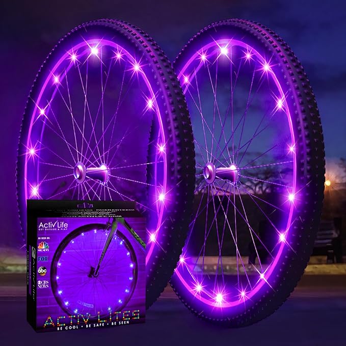 Activ Life 2-Tire Pack LED Bike Wheel Lights with Batteries Included, Get 100% Brighter and Visible from All Angles for Ultimate Safety and Style