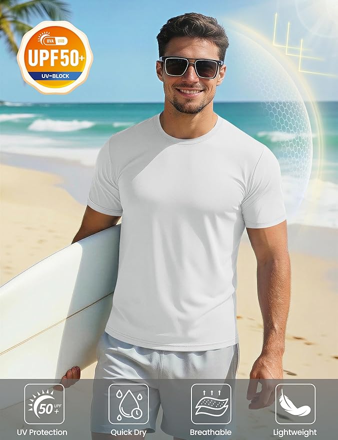 MAGCOMSEN Men's Short Sleeve UPF 50+ T-Shirt Quick Dry Workout Athletic Running Swim Tops Tee Rash Guard Performance Shirts