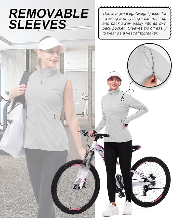 33,000ft Women's Zip Up Lightweight Athletic Workout Yoga Cycling Track Running Jacket Waterproof Windproof Reflective
