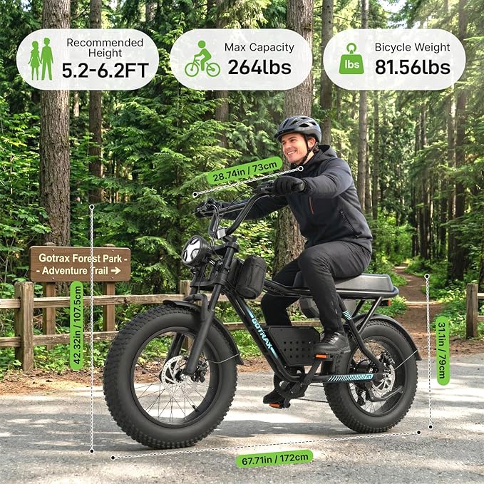 Gotrax R7 Electric Bike for Adults, 750W Motor, 25mph, Max 45-Mile Range, 20" Fat Tire, UL Certified, 48V Removable Battery, Oversized Padded Seat, Basket&Frame Bag, Easy Assembly for City&All-Terrain