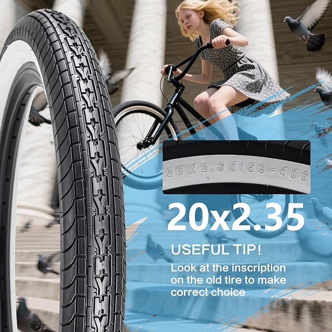 SIMEIQI 26x2.35 20x2.35 Inch Cruiser Beach Bike Tire Black White Wall or Brown Cream Wall Folding Replacement Bicycle Tire for Hybrid City Commuter Trail