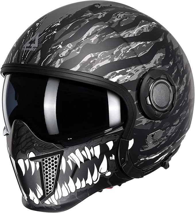 TRIANGLE Full Face Motorcycle Helmets,Off-Road Motocross Helmet for Men & Women,Dual Visor with Internal Tinted Sunshield,Open Face 3/4 Adult Racing Helmet DOT Approved(L)