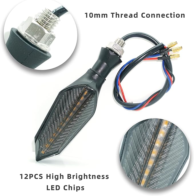 Motorcycle Led Turn Signal Lights Universal Front Rear DC 32v 48v 52v 60v Flowing Blinkers Flasher Indicator Light for Electric Motorcycles Motorbike Scooter Bicycle E-Bike (Amber, DC32V-DC60V)