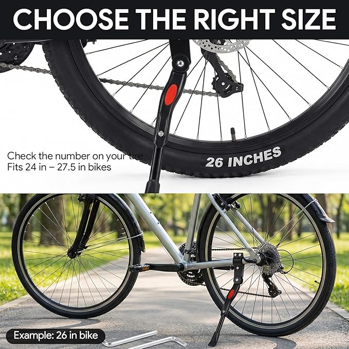 Adjustable Bike Kickstand for Adult Bike – Fits 24”-27.5” Wheels, Adjustable Aluminium Alloy Bicycle Stand with Non-Slip Foot & Spring-Loaded Latch for for Mountain, City, Hybrid Bikes