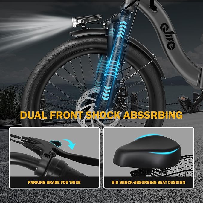 Qlife Triker Electric Bike, Peak 750W Brushless Motor Folding Trike Ebike, 468Wh Removable Battery, Step-Thru 3 Wheel Electric Bicycle, Up to 50 Miles, 20 Tire Tricycle for Adults