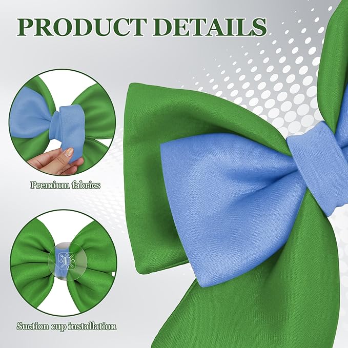 Bow Helmet Accessory, 8.07"x11.22" Stylish Motorcycle Helmet Bow Decoration for Women, Removable Cute Fashion Ribbon Bows Ornament for Motorcycle Scooter E-Bike Helmets (Green+Blue)