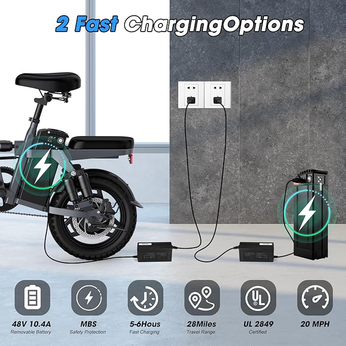 Electric Bike for Adults and Teens,14" Folding Adult E Bike with 650W Peak Motor,20MPH,28Miles Range,Advanced 9-Point Suspension & Dual Disc Brake,Removable Battery,UL 2849 Certified