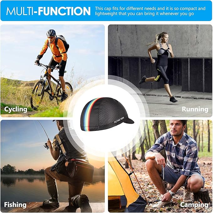 Hikenture Cycling Cap,Cooling Skull Cap Bike Hat with Sun Visor, Summer Breathable Helmet Liner Biking Cap for Men Women