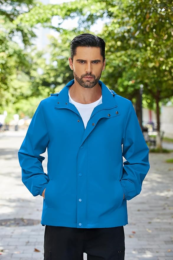 COOFANDY Men's Rain Jacket Waterproof Packable Raincoat Lightweight Rain Shell Hood Travel Golf Hiking Cycling Zip Pockets