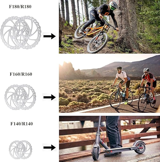 RUJOI Bike Disc Brake Kit, Aluminum Front and Rear Caliper, Full Aluminum Alloy Bicycle Brake Lever, 180mm Rotor, Mechanic Tool-Free Pad Adjuster for Road Bike, Mountain Bike