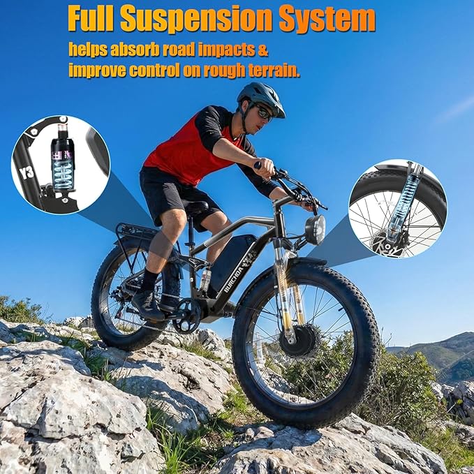 2026 Upgraded Dual Motors AWD Electric Bike for Adults 5000w/3000W/1500W Motor Dirt Ebike 40MPH/30MPH 52V/48V 30Ah/20Ah Battery Up to 90 Miles Long Range 26" Fat Tire Bicycle for Commute Mountains