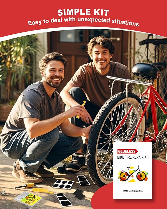 Bike Tire Repair Kit, Bicycle Inner Tube Puncture Patch Kits with 20 PCS Vulcanizing Patches, User Manual, Metal Rasp and Tire Lever, Bike Patch Kit for Mountain and Road Bike