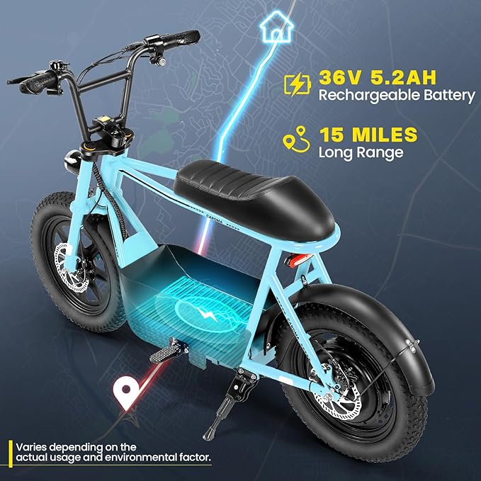 Caroma Peak 1200W/1000W/800W/500W Electric Scooter with Seat,16"/20" Fat Tire Ebike All-Terrain,Max 30Miles&20MPH Electric Scooter Adults,Electric Motorcycle Adults with Storage Basket for Cargo&Pets