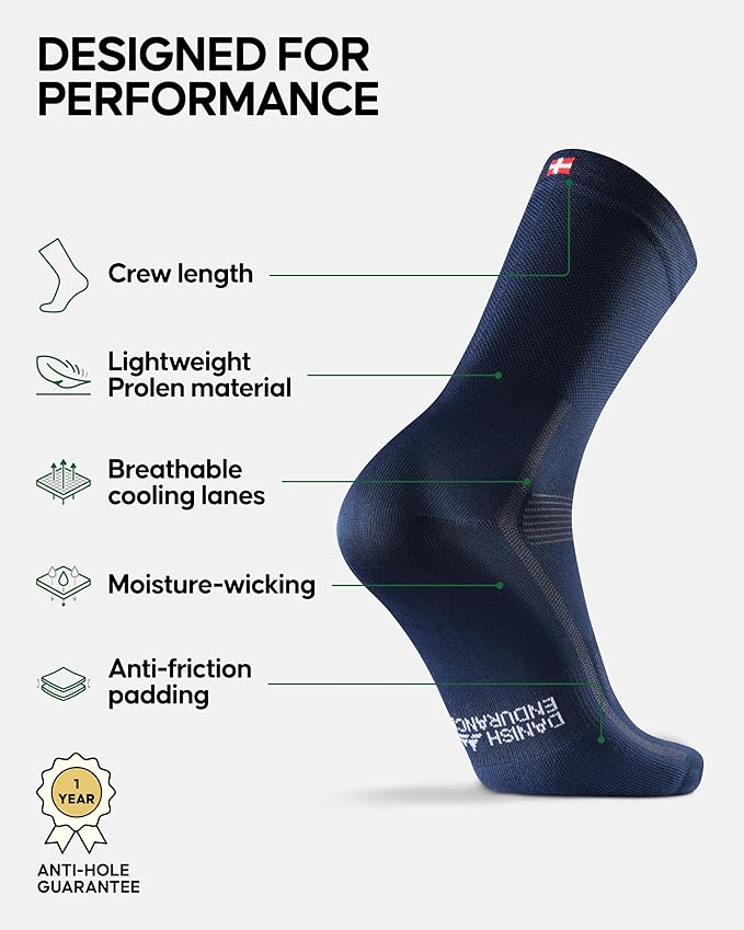 DANISH ENDURANCE Cycling Socks, Crew Length, Breathable, Cushioned, Biking Socks for Men & Women, 3 & 5-Pack