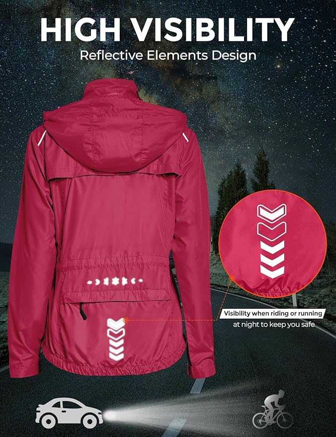 FitsT4 Sports Women's Cycling Running Jackets Lightweight Windproof Bike Windbreaker Reflective with Hooded