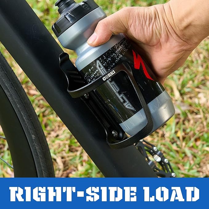 Corki Cycles Right Side Load Water Bottle Cage, Side Entry Bike Water Bottle Holder for Road & Mountain Bikes - 2 Pack - Black-Aluminum Alloy