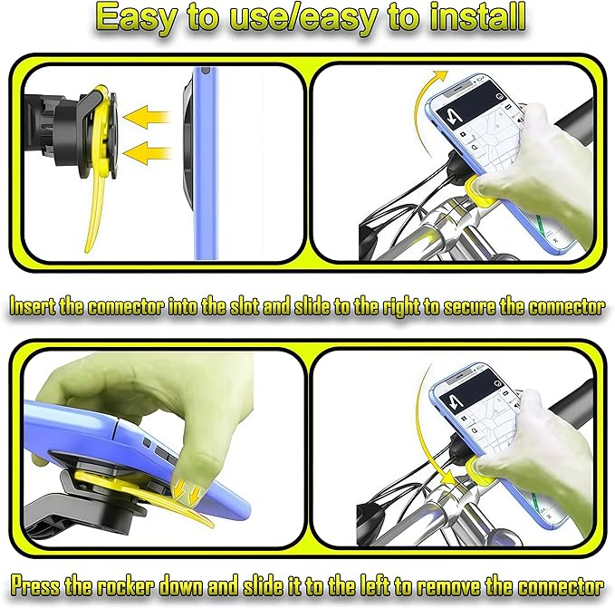 Motorcycle Phone Mount, Motorcycle Handlebar Mount,Bike Phone Holder for Bicycle,Smartphones Holder Strong Material 360° Rotating, Suitable for Motorcycles and Bicycles（Yellow）