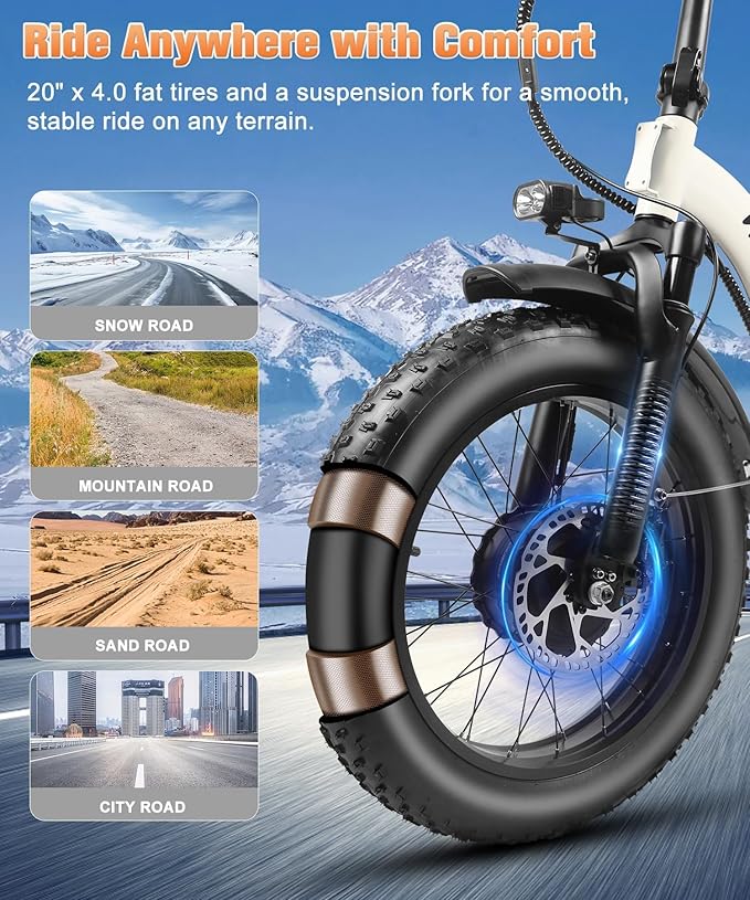 Wildeway 2000W Dual Motor Electric Bike SummitX 32Ah Battery E-Bike 90 Miles Long Range 28MPH Foldable 20x4.0 Fat Tire Ebike for Adult Hydraulic Brake Delivery Commuting Bicycle 2 Seat