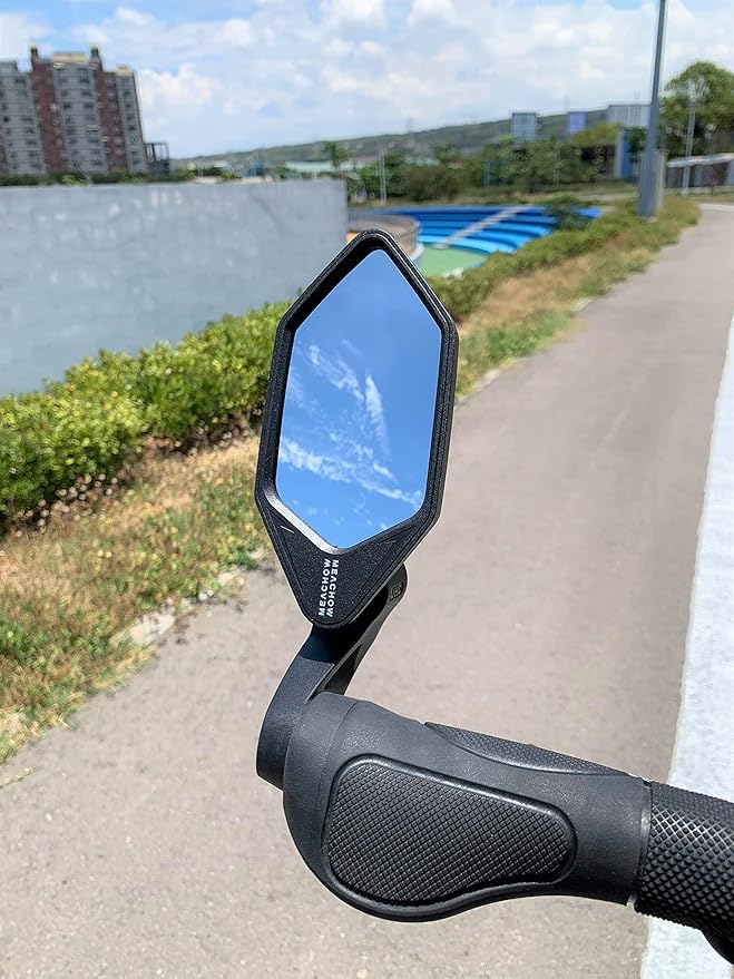 MEACHOW New Bar End Bike Mirror, Crystal UHD Automotive Grade Glass Lens E-Bike Mirrors, Scratch Resistant, Safe Rearview Mirrors, (Silver Left Side) ME-022LS