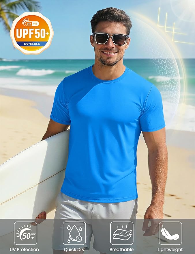 MAGCOMSEN Men's Short Sleeve UPF 50+ T-Shirt Quick Dry Workout Athletic Running Swim Tops Tee Rash Guard Performance Shirts