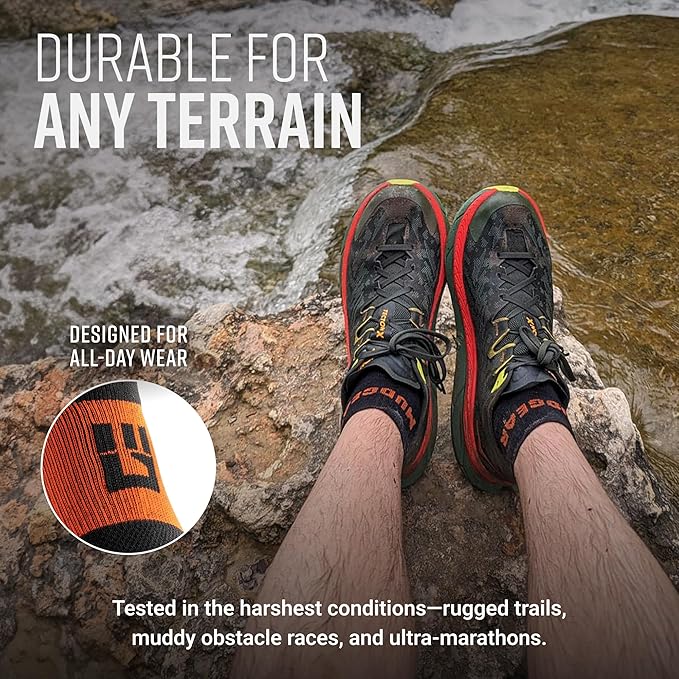 MudGear Quarter Crew Trail Socks, Blister-Resistant, Sweat-Resistant & Quick-Drying, Cushioned Footbed, Made in USA, 2-Pack