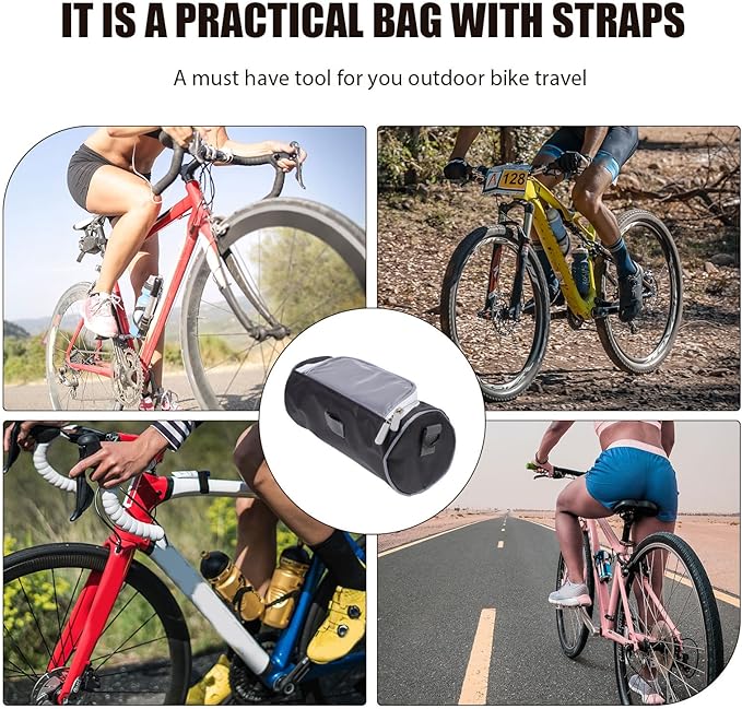 Mikinona Bike Waterproof Handlebar Bag with Tpu Sensitive Window, Cylinder Top Tube Frame Storage Pouch for Outdoor Cycling, Multi-function Satchel for Bike Accessories