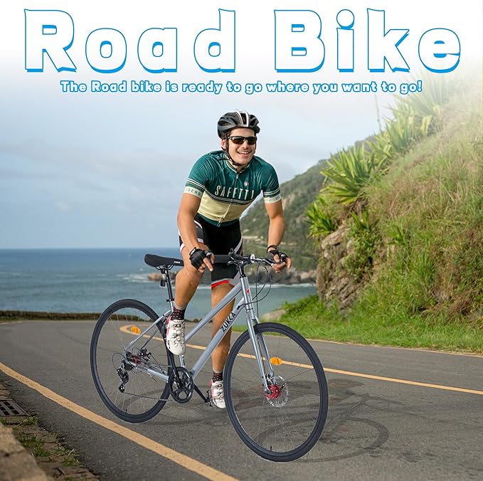 700C Wheel Road Commuter Bike, 700C Road Bike,7 Speeds Shifter, 7 speed Hybrid Road Bicycle with Light Aluminum Alloy Frame for Adult Men and Women，Heavy Duty Racing Bike Up to 330LBS，7 Colors