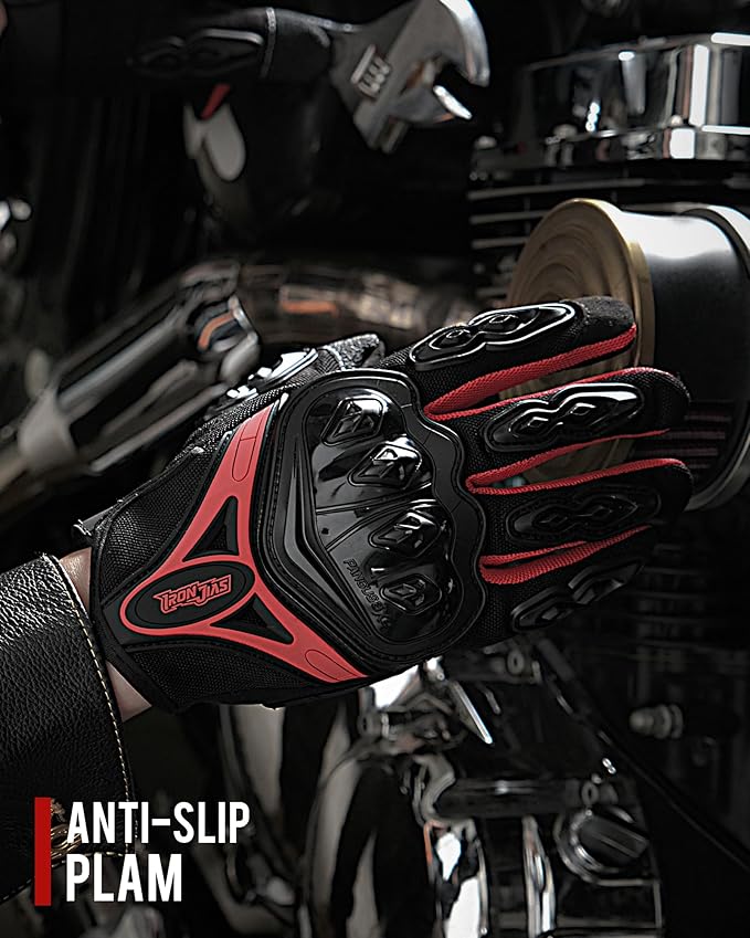 IRON JIA'S Motorcycle Gloves Full Finger Durable for Road Racing Bike Summer Spring Powersports Support Touch Screen red-M