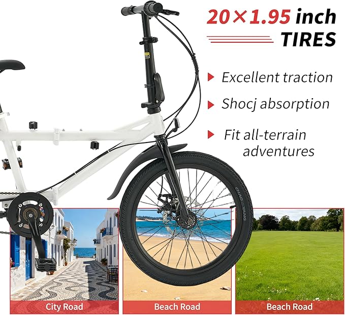 Folding Tandem Bike,20 Inch 7-Speed Two Person Bicycle, High Carbon Steel City Beach Cruiser with Dual Disc Brakes, Adjustable Seat Height, Portable 2-Seater Bike for Travel