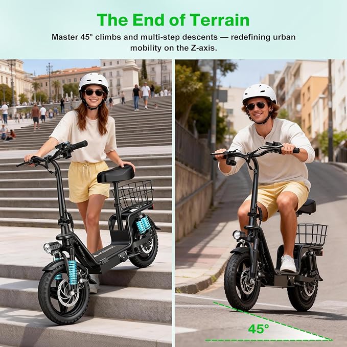 Electric Scooter Adults, 1300W/900W Peak Motor, Electric Scooter with Seat, 48V 13Ah/10.4Ah Battery, 14" Tires, 35/28 Miles Range, 20 MPH, 330 LBS Load, Dual Braking
