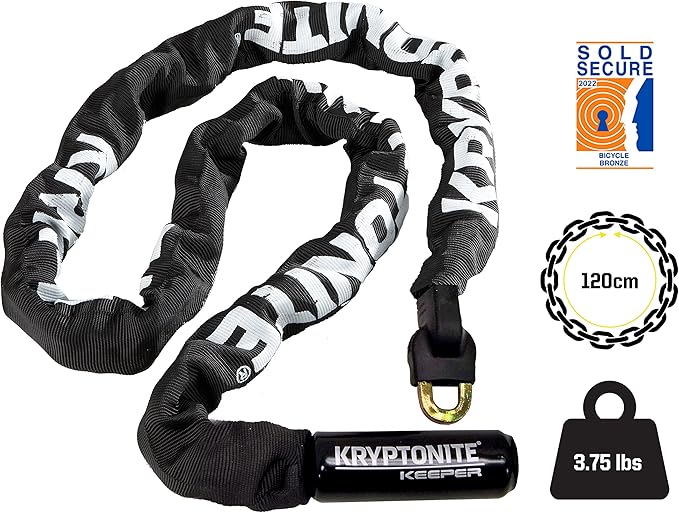 Kryptonite Keeper 712 Bike Chain Lock, 4 Feet Long Heavy Duty Anti-Theft Bicycle Chain Lock with Keys for Bike, Motorcycle, Scooter, Bicycle, Door, Gate, Fence