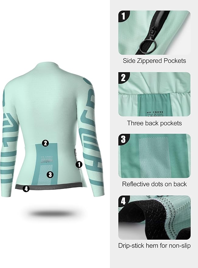 LAMEDA Cycling Jersey Women Long Sleeve, Breathable Bike Jersey with Pockets, Bike Shirts for Bicycle Road Biking Riding
