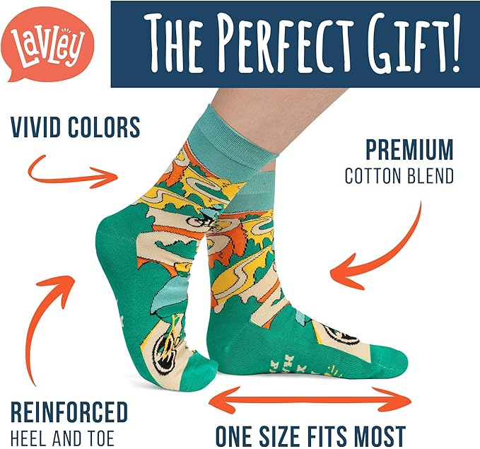 Lavley Bike Socks - Gifts for cyclists and mountain bikers - Fun holiday or birthday gift - Great stocking stuffer