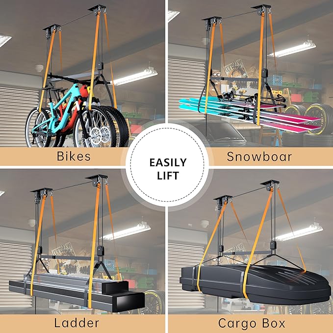 Kayak Hoist, Heavy Duty Kayak Pulley System for Garage Ceiling, Hold Up to 150 lbs Capacity, Canoe Garage Lift Storage System, Fit 10-18 Foot Ceilings, Black