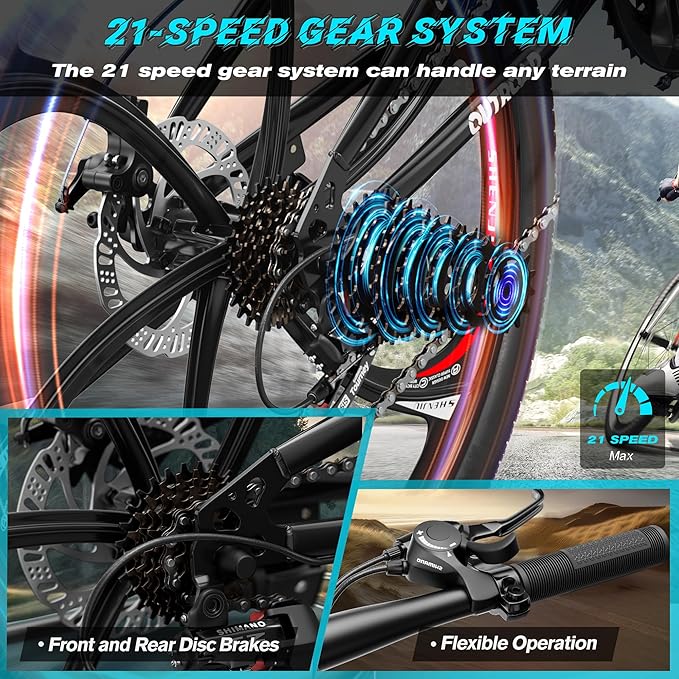 26" Foldable MTB – 21-Speed Full Suspension, High-Carbon Steel Frame, Dual Disc Brakes & Quick-Release Tires – Adults & Teens (Black)