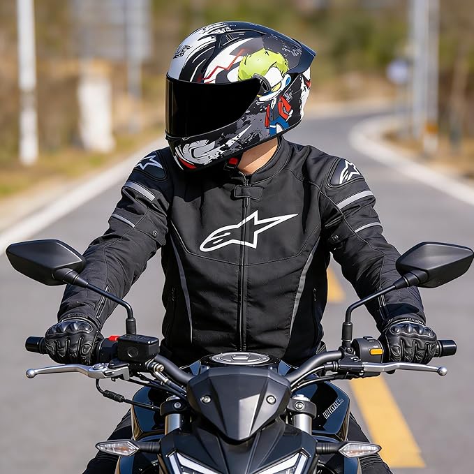 VCOROS Full Face Dual Visor Motorcycle Helmet for Adults Motorbike Street Bike Racing Helmets X9 DOT Approved with Black Visor