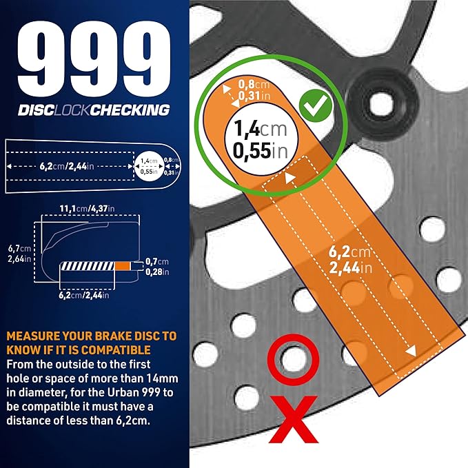 URBAN 999 Approved Motorcycle Disc Lock with Smart Alarm | 120dB, LED, Warning, A+ Sensitivity, X2 ON | SRA & Sold Secure Gold Tested Anti-Theft for Motorbike | 14mm Double Locking, Hardened Steel
