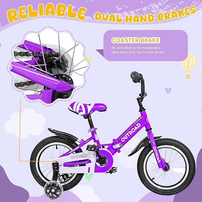 14/16/18 Inch Folding Kids Bike with Training Wheels, Gifts for Girl&Boy Age 3-10 Years, Toddler Bike with Dual Brakes for Beginners, Multi-Color