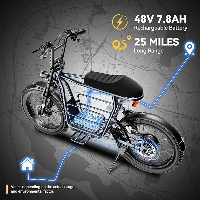 Caroma Peak 1200W/1000W/800W/500W Electric Scooter with Seat,16"/20" Fat Tire Ebike All-Terrain,Max 30Miles&20MPH Electric Scooter Adults,Electric Motorcycle Adults with Storage Basket for Cargo&Pets
