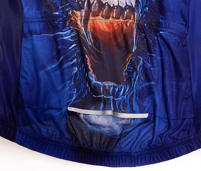 Men Cycling Jersey Skull Bike Short Sleeve Tops Quick-Dry Reflective 3-Pockets S-3XL