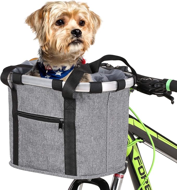 Lixada Bike Basket, Small Pet Cat Dog Carrier Bicycle Handlebar Front Basket Folding Detachable Removable Easy Install Quick Released Picnic Shopping Bag, Max. Bearing: 11lbs