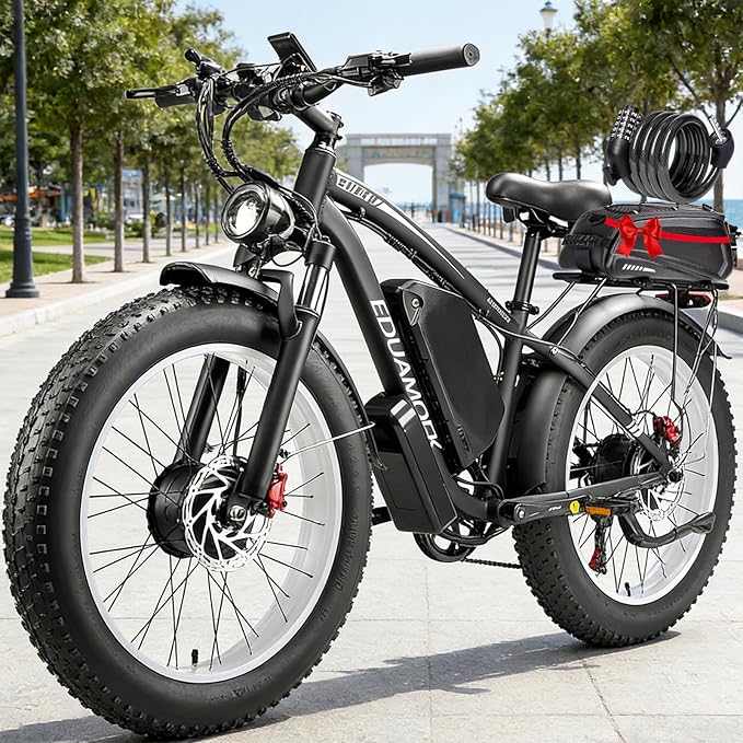 9000W Peak AWD-Ebike-Dual-Motor-Electric-Bike for Adults-Men, 52V 1768Wh Dual-Motor-Ebike 42-46M PH-Hunting-Ebike Long Range Dirtbike, 24"*4.0" Fat-Tire-Electric-Bicycle Mountain Bike Snow