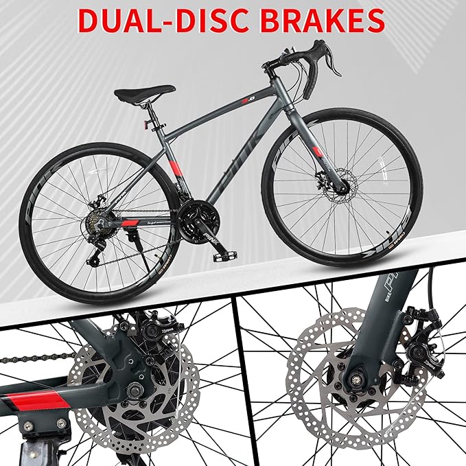Pipleo Road Bike, 700C City Commuter Bicycle, 21 Speeds Shimano Drivetrain Sport Racing Bike, Light Weight Aluminum Frame, Urban Street Bike for Men Women Adult Bicycle