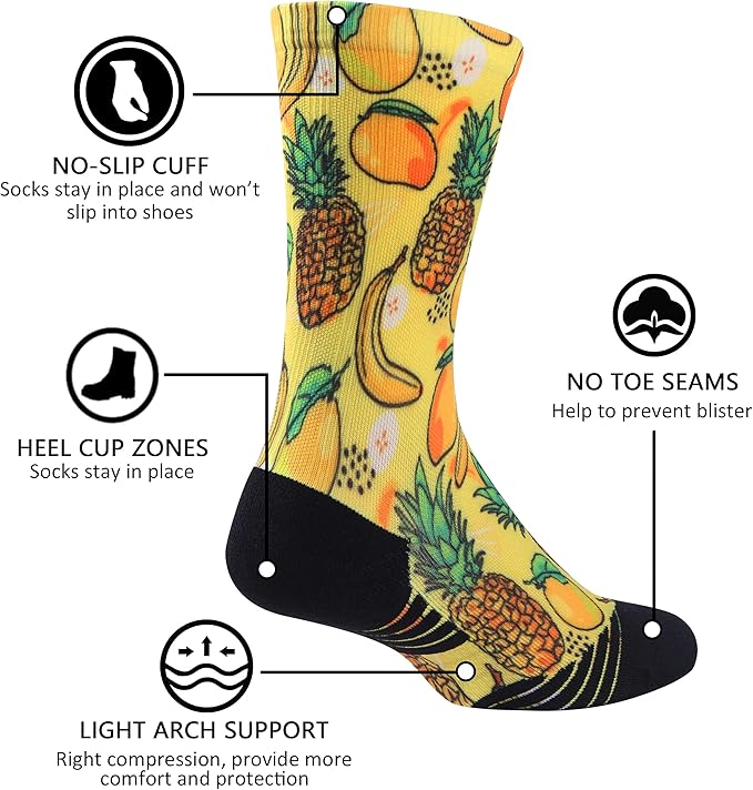 HUSO Unisex Funky Digital Printed Athletic Crew Hiking Cycling Socks 4 Pairs