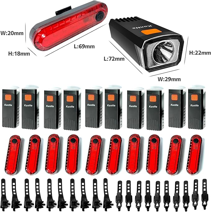 Kunhe USB-C Rechargeable Bike Lights Front and Rear(2or4or10or20 Packs) Night Riding for Kids &Adults 3 Lights Modes Used as a Safety Indicator Light for Skateboards Strollers and Wheelchairs