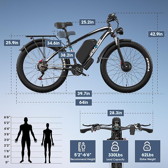 Ebike for Adults Electric, 52V 19.2Ah/32Ah, Peak 2000W/2500W E-Bike, 36/40MPH, 70 Miles/100Miles, Hydraulic Disc Brake, Off Road Snow Mountain E-Bike, 24"/26" Fat Tire Electric Bicycle UL2849 by SGS