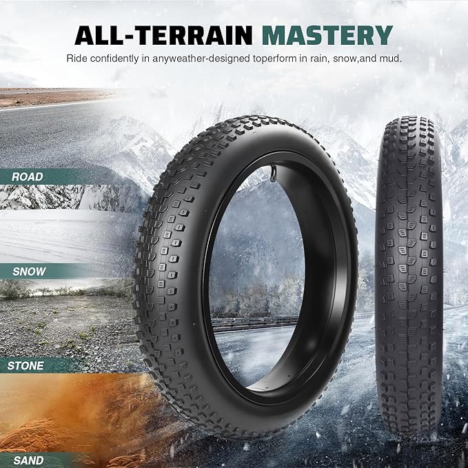 20x3.0(76-406) Electric Bike Tire 20 x 3 Fat eBike Tires 20 x 3 Bike Tires Heavy Duty High-Performance Wear-Resistant E-Bike Mountain Snow 20x3 Bicycle Tires，1/2 Tires 1/2 Tubes/ 2 Levers