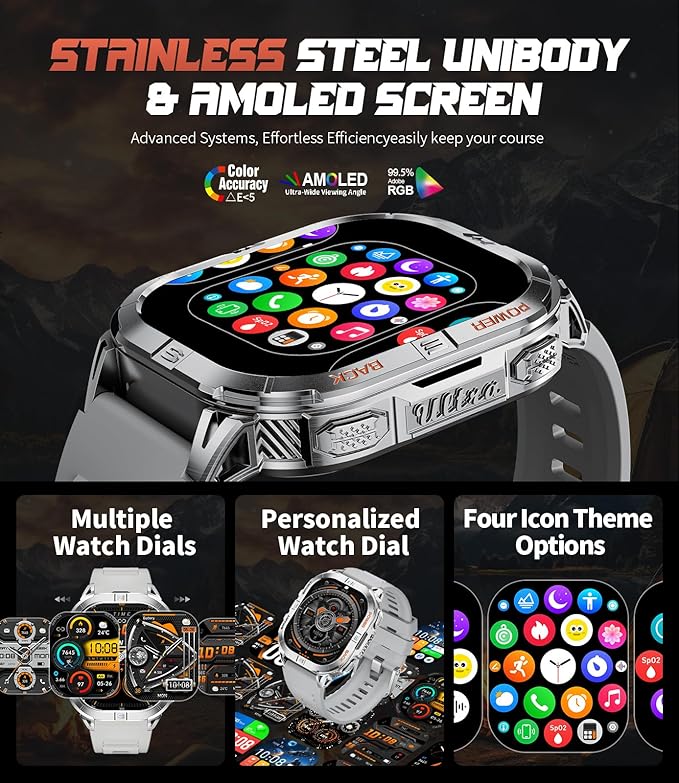 LIGE DM6 GPS Military Smart Watch for Men, 170+ Sport Modes/LED Flashlight/Compass/2.13'' AMOLED Smartwatches, IP68 Waterproof Fitness Watch, 600mAh/Pedometer Smart Watches for Android iOS, Sliver